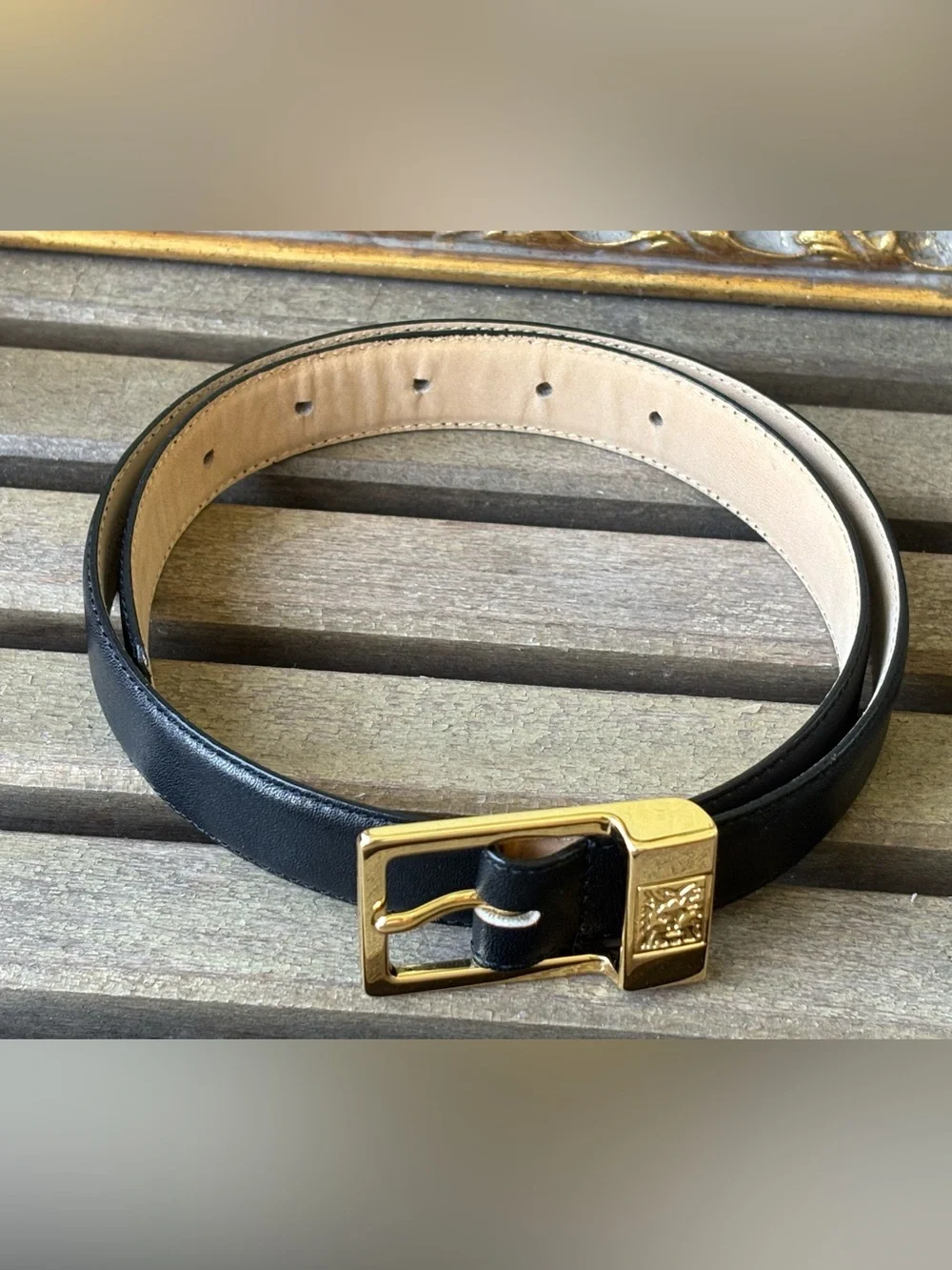 Classic Anne Klein Lion for Oroton Black Leather Belt Taiwan 87380 Size S 27”x1
